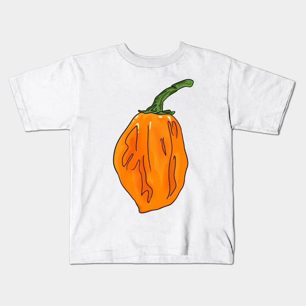 Habanero Orange Chili Pepper Kids T-Shirt by MojoCoffeeTime